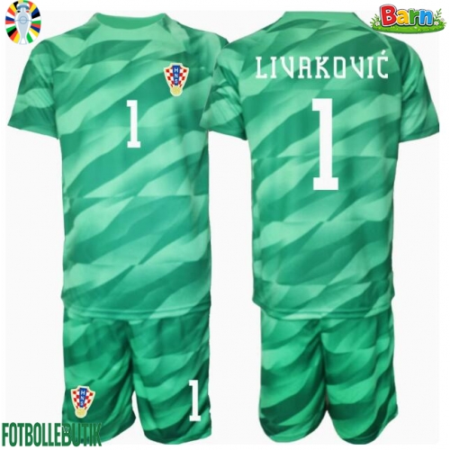 Kroatien Dominik Livakovic #1 Målvakt Bortaställ Barn EM 2024 Kortärmad (+ Korta byxor)